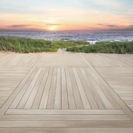 Image showing decking and railing overlooking a shorline.