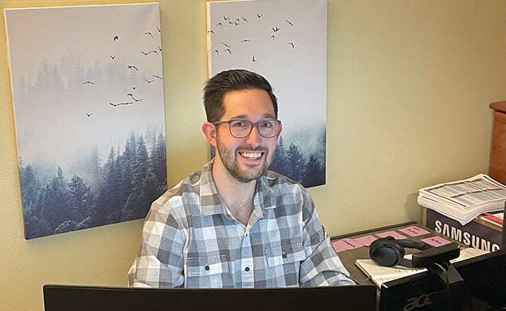 Vaughan in his home office