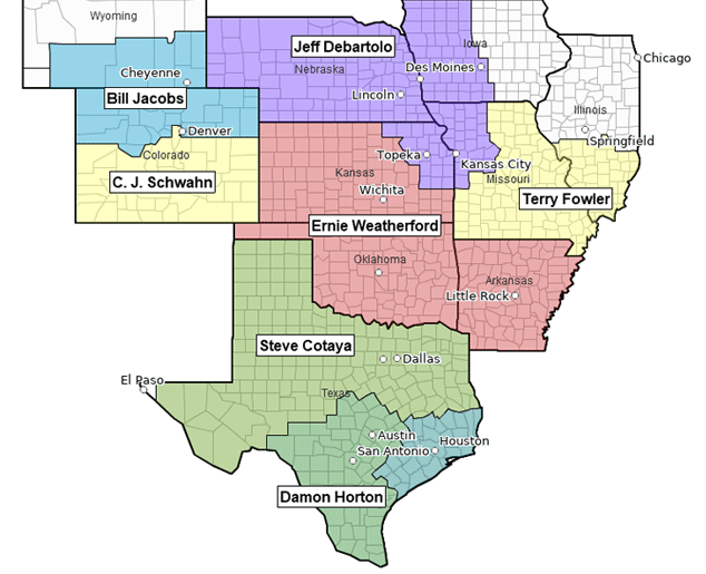 Map of South Central Region Territory Managers