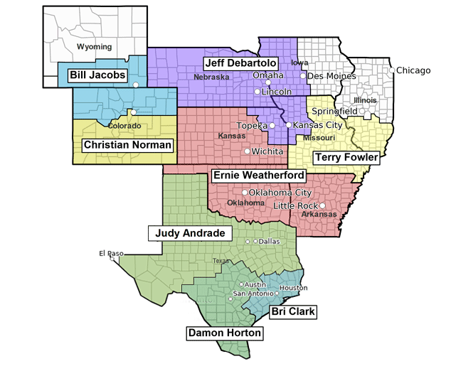 Map of South Central Region Territory Managers