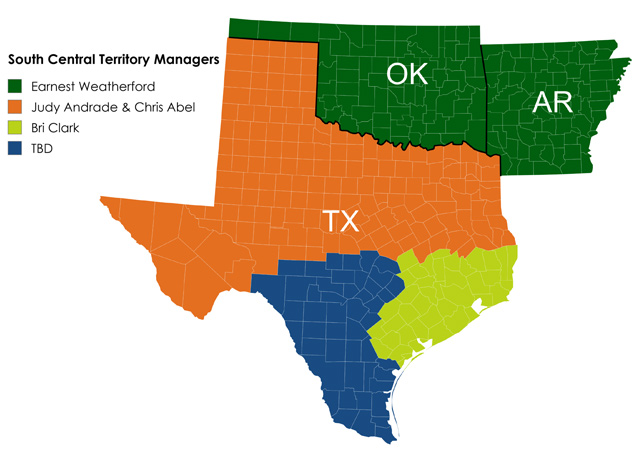Map of South Central Region Territory Managers