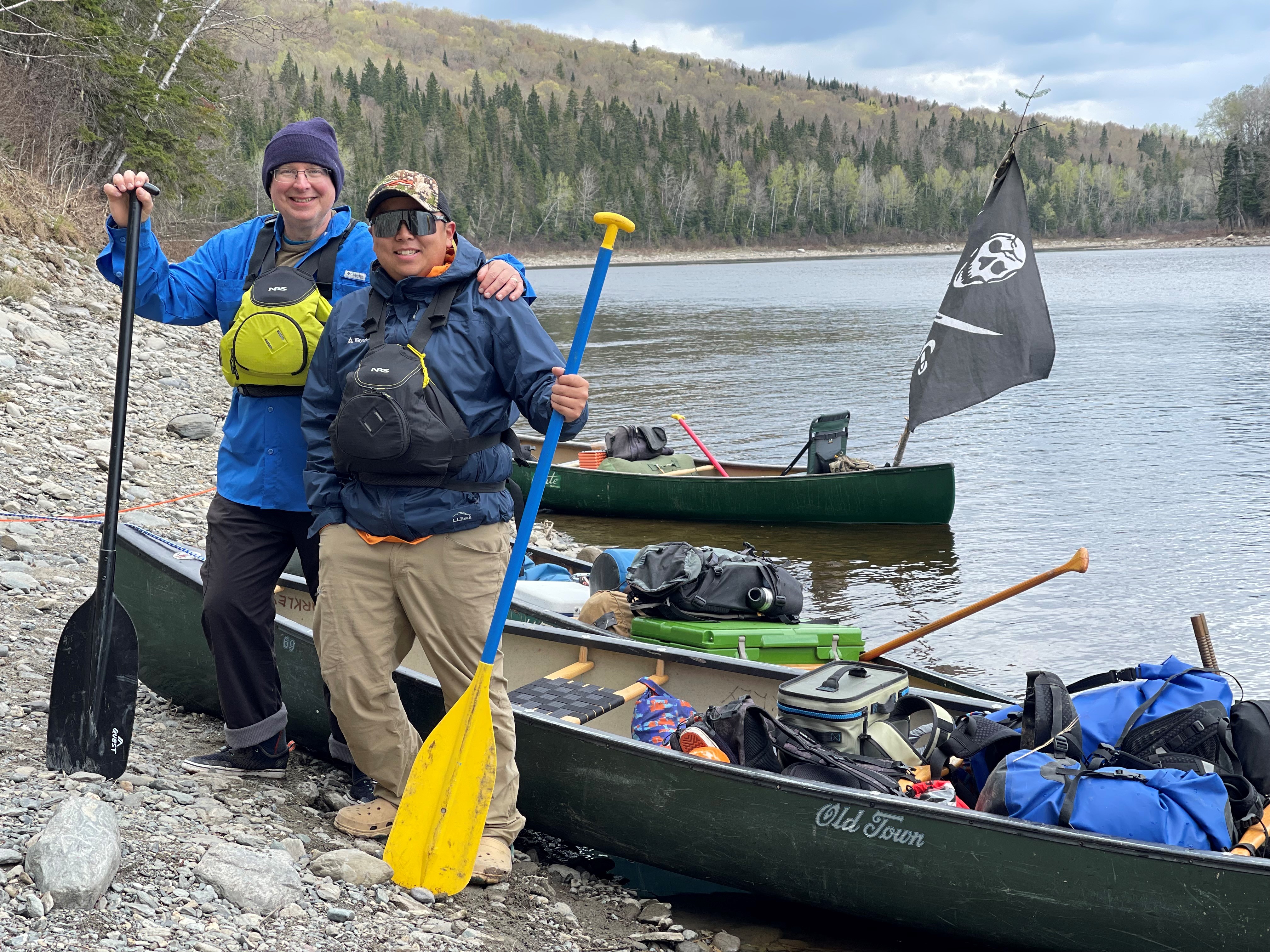 Image of Cullen Utermark, right, and his father Jim during a trip down Maine's Saint John River.