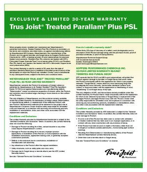  Treated Parallam Plus PSL Limited 30-Year Warranty