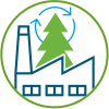 Icon for Business Alignment showing a factory with a large tree behind it working in conjunction with each other.