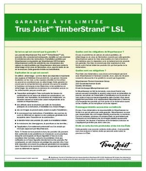 Garantie À Vie Limitée Trus Joist TimberStrand LSL