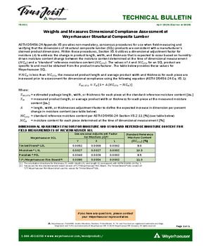 Weights and Measures Dimensional Compliance Assessment of Weyerhaeuser Structural Composite Lumber