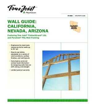 Specifier’s Guide for Walls – California, Nevada, Arizona only