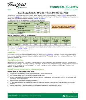 Beam Design Guide for 22” and 24” Depth 2.0E Microllam® LVL