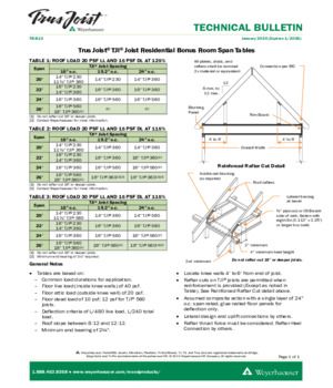 Trus Joist® TJI® Joist Residential Bonus Room Span Tables