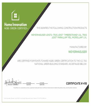 Green Approved Product: TimberStrand LSL, Parallam PSL, Microllam LVL