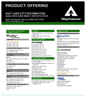 Salt Lake City, UT Line Card