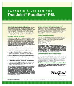 Garantie À Vie Limitée Trus Joist Parallam PSL