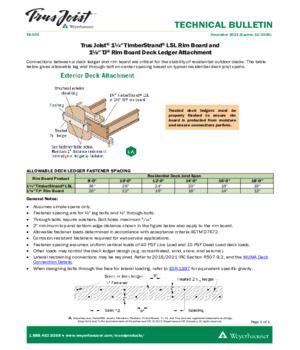 Trus Joist® 1 ¼″ TimberStrand® LSL Rim Board and 1 ⅛″ TJ® Rim Board Deck Ledger Attachment