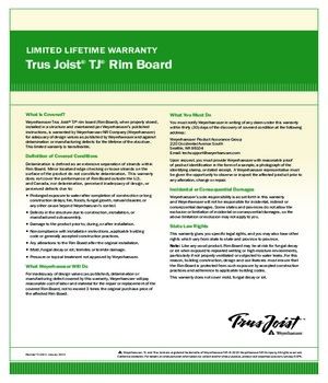 Trus Joist TJ Rim Board Warranty