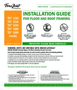 Installation Guide for Floor and Roof Framing with TJI 110, 210, 230, 360 and 560 Joists