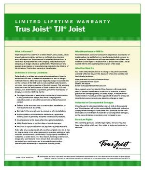 Trus Joist TJI Joist Warranty