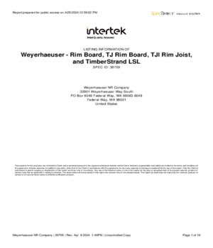 Intertek TJI Fire Listings Weyerhaeuser - Rim Board, TJ Rim Board, TJI Rim Joist, and TimberStrand LSL