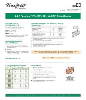 Technical Resource Sheet for 2.2E Parallam PSL Deep Beams