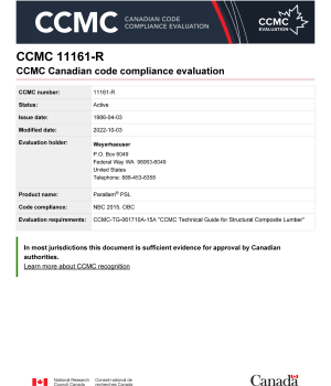 Canadian CCMC ER No. 11161-R (Evaluated by CCMC)