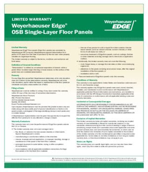 Weyerhaeuser Edge Structural Panels Warranty