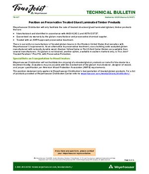 Position on Preservative Treated Glued Laminated Timber Products