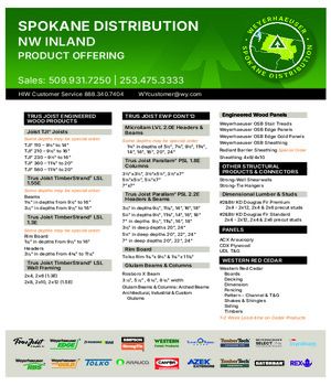 Spokane, WA Line Card