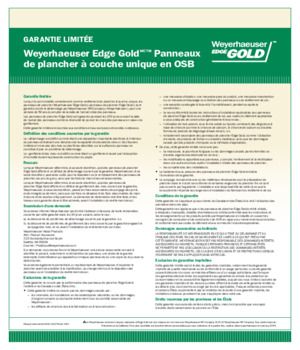  Weyerhaeuser Edge Gold Structural Panels Warranty (French)