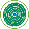 Image showing that wood products store carbon. The logo shows a crosscut of a tree and the rings, which are where the carbon is stored.