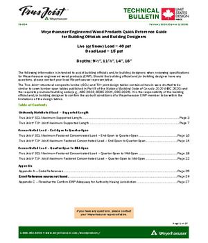 Weyerhaeuser Engineered Wood Products Quick Reference Guide for Building Officials and Building Designers