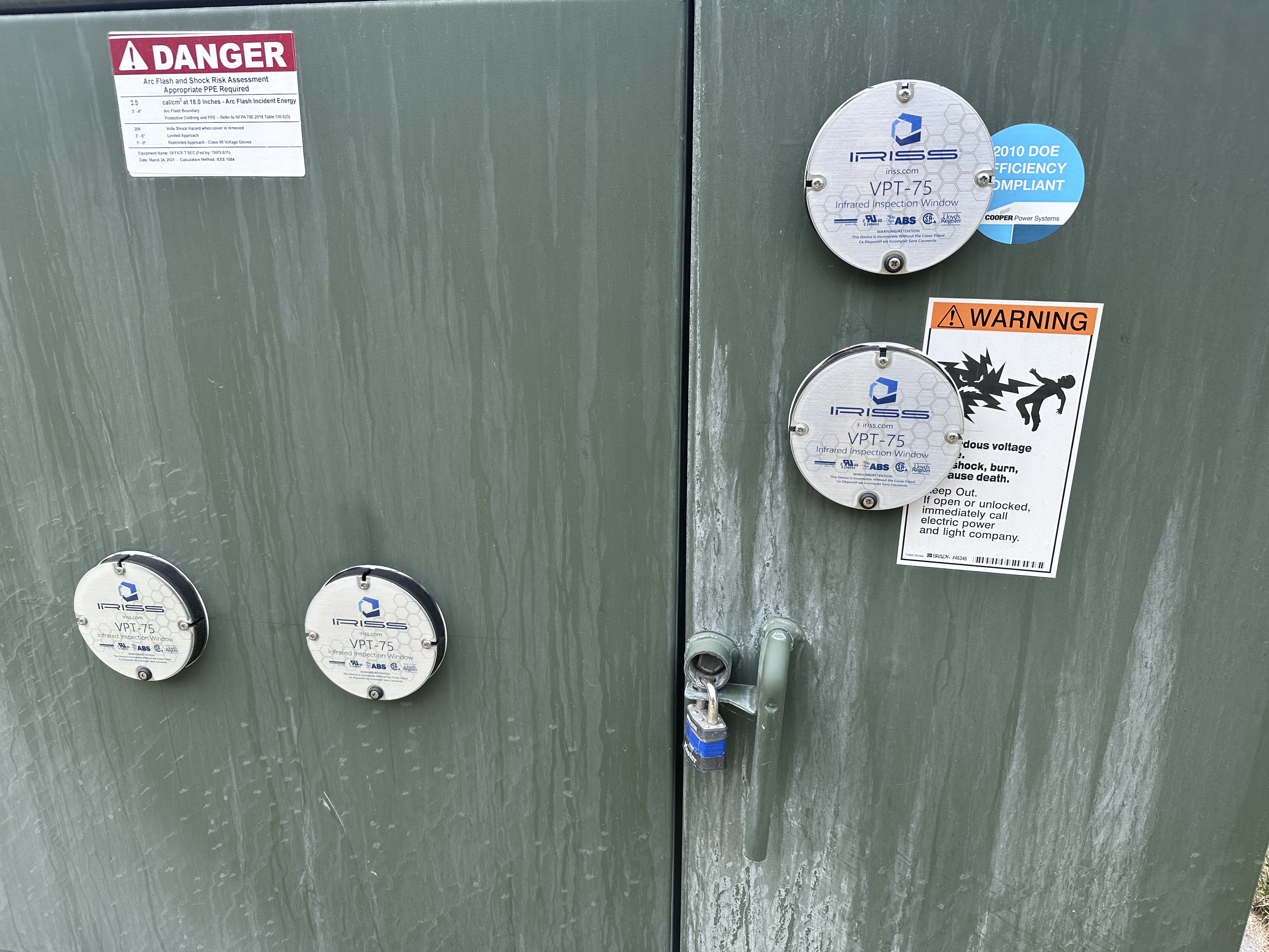 Image of the windows that allow infrared sensors to take heat readings without opening the transformer's protective paneling.