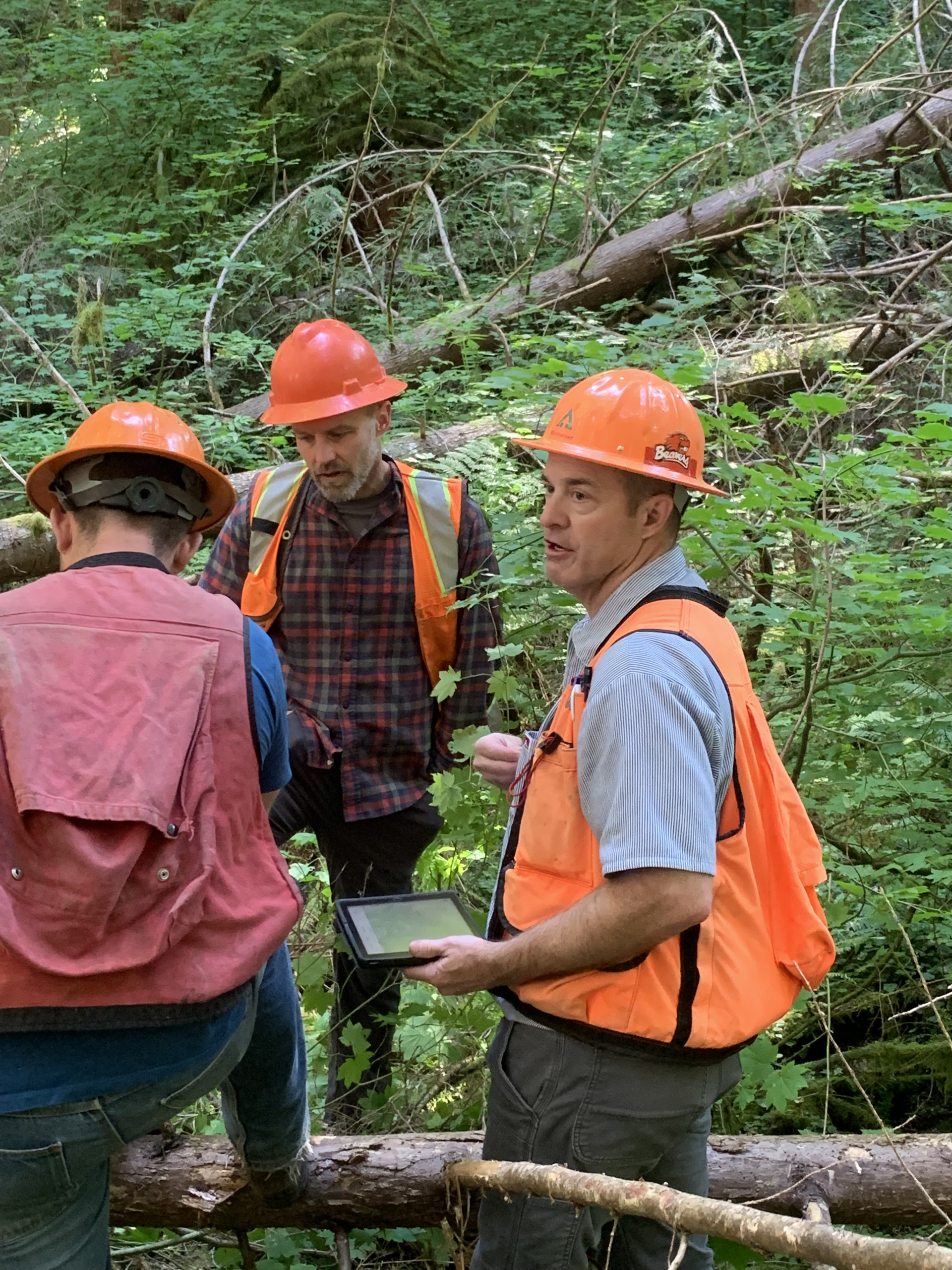 Jeff demonstrates the use of an iPad application for updating stream survey maps in the field.