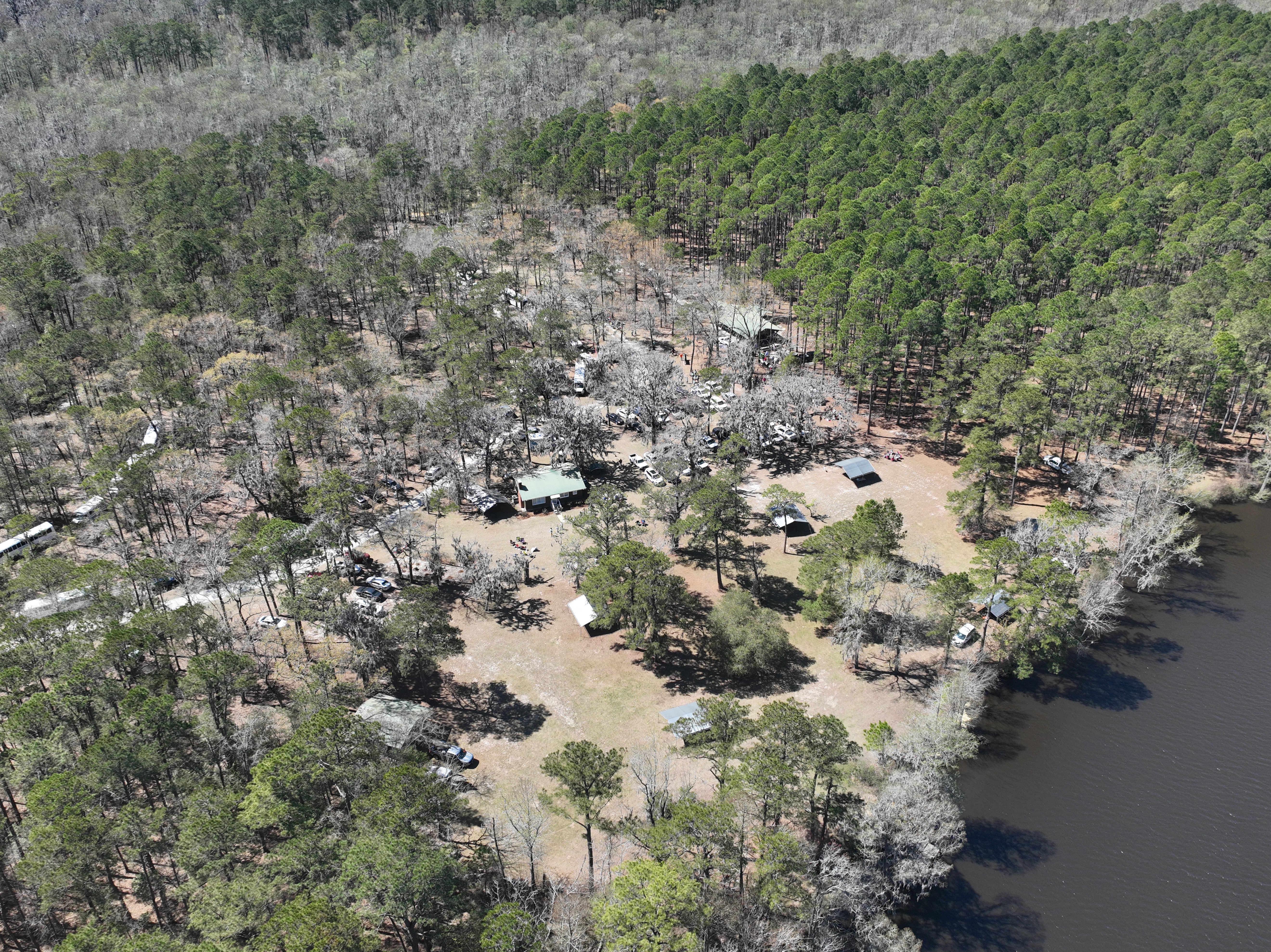 Drone image of the Cool Springs area where the Envirothon took place. The Cool Springs facility sits along the water, with forests surrounding the facility.