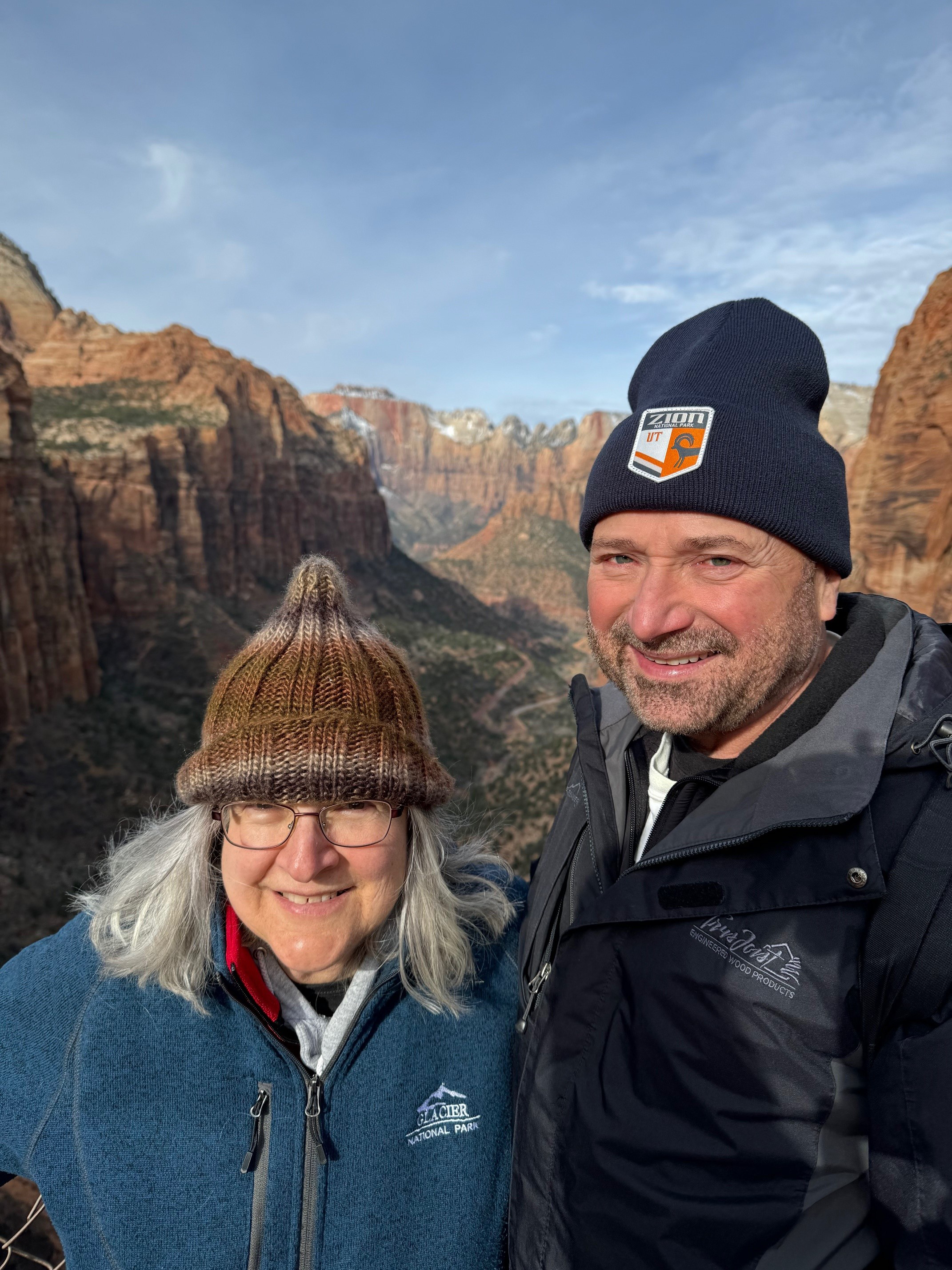 Image of Gary and his wife DQ hiking through Zion National Park.