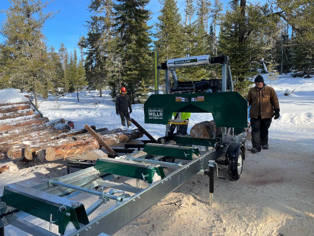 A close-up of the portable sawmill.