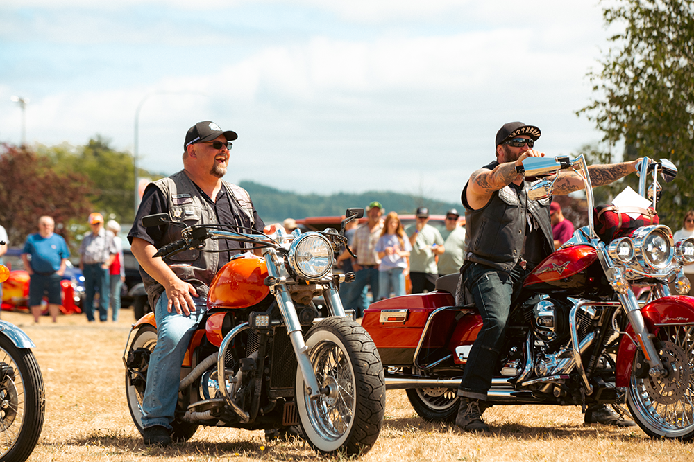 Motorcycles take part in the Willapa Harbor Festival.