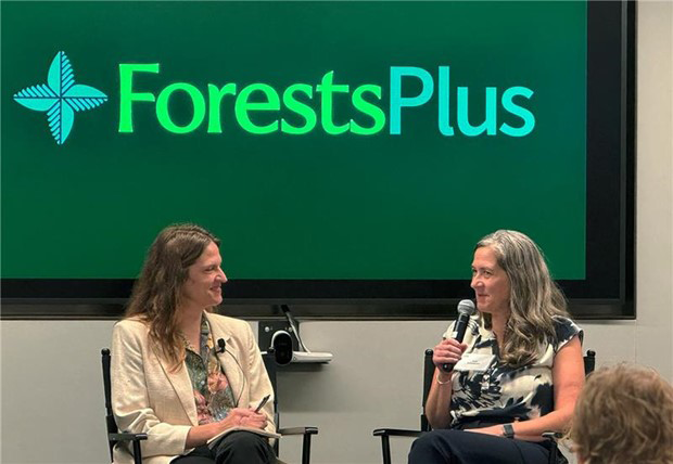 Image of Ara Erickson appearing during a panel at Climate Week in 2025.