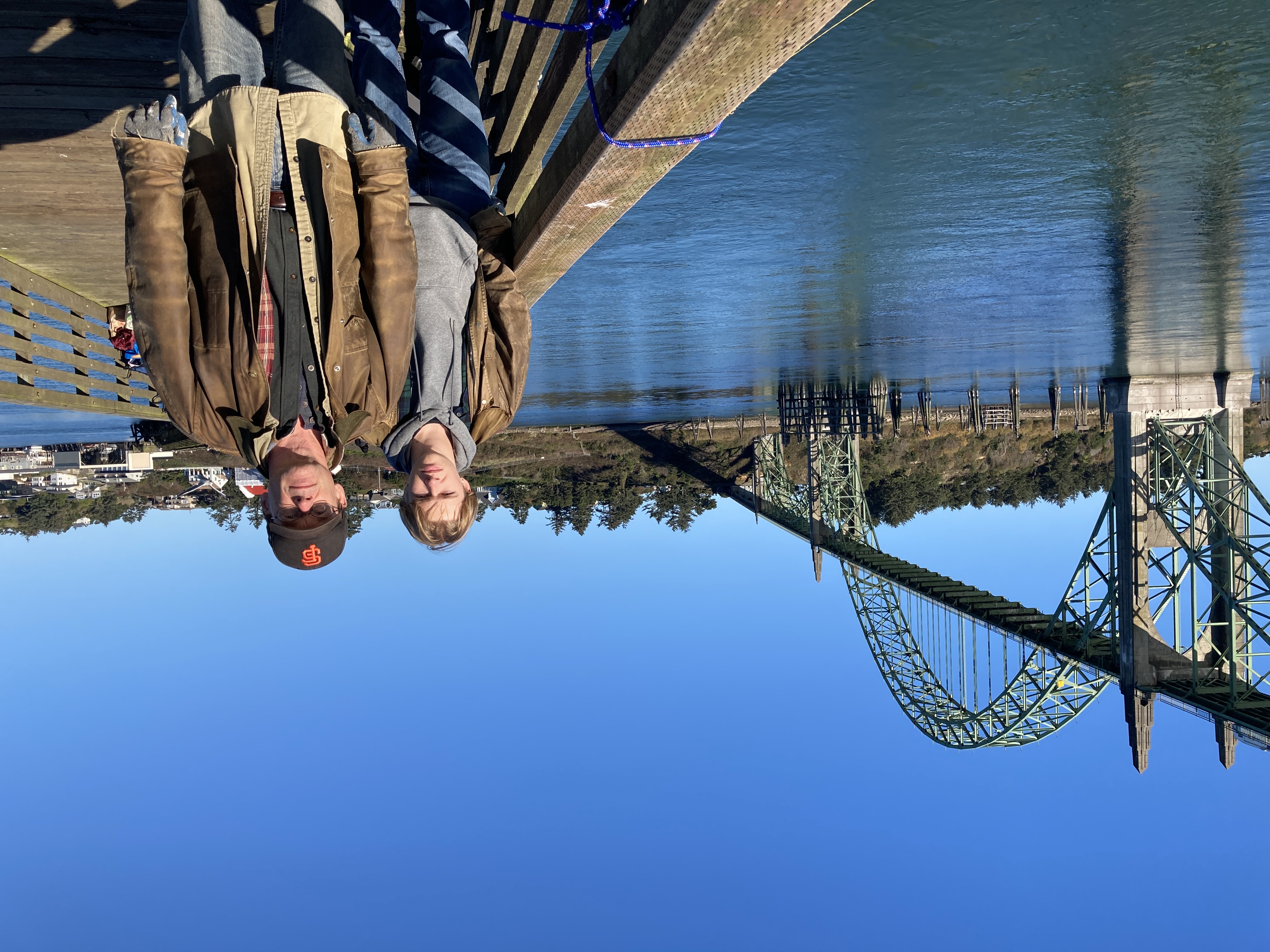 Image of Matt and Richard crabbing in Yaquina Bay in Newport, Ore.