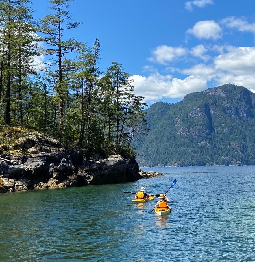 Clara kayaking with her fiance Josh.