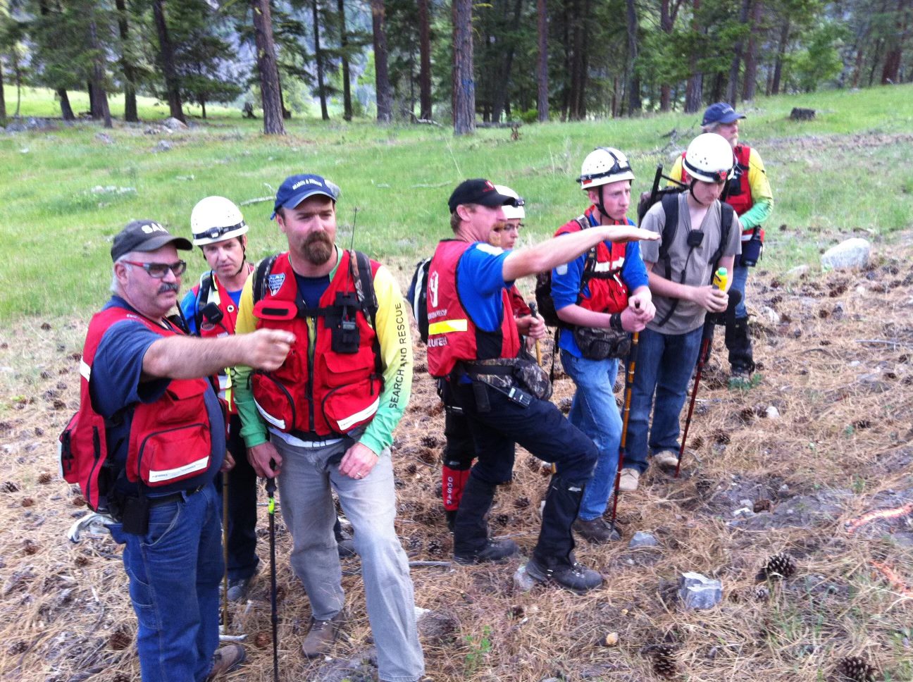 Arnie Powell, far left, during Princeton Search & Rescue team drills.