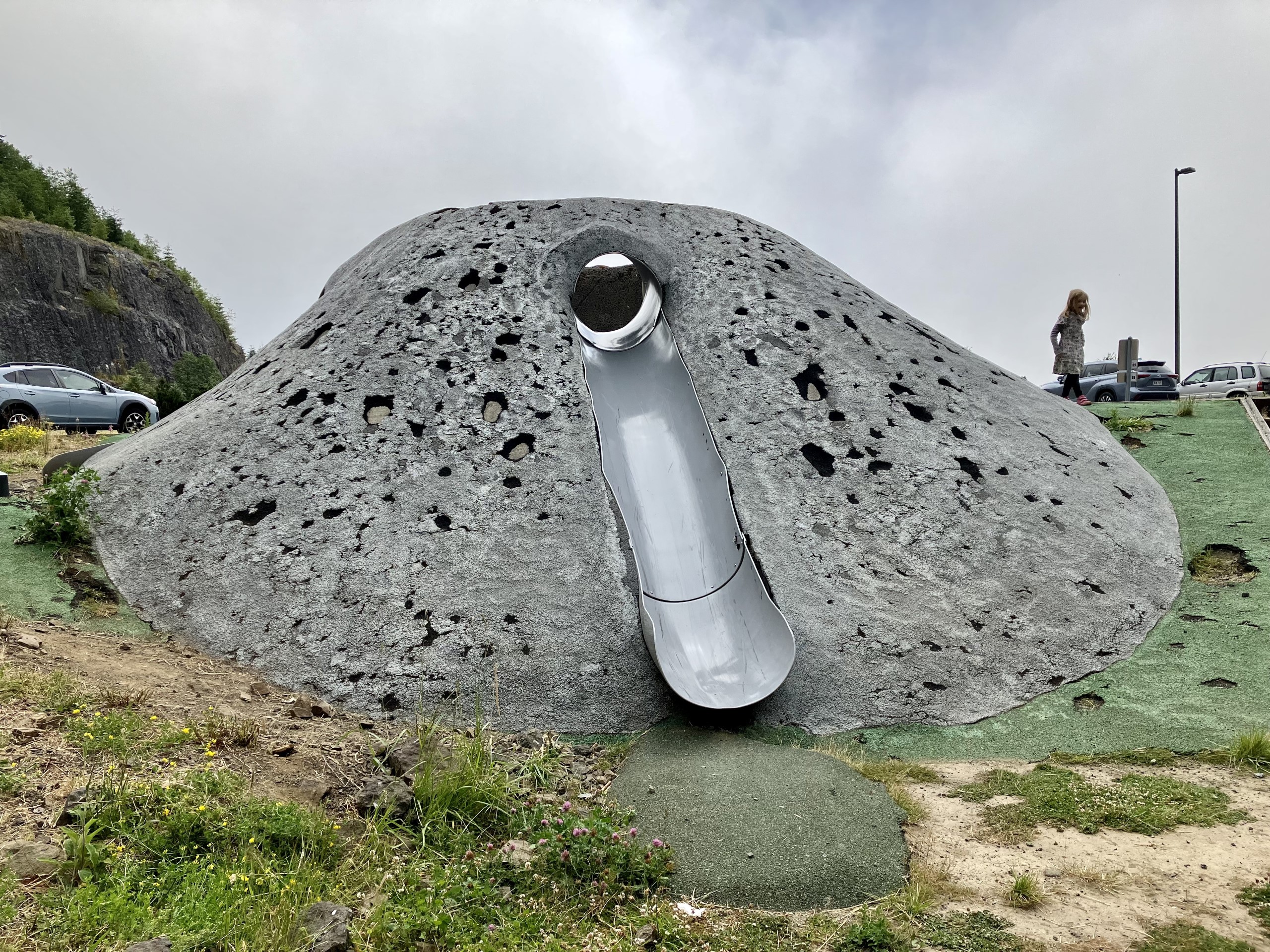 The volcano slide is a popular attraction for visitors of all ages.