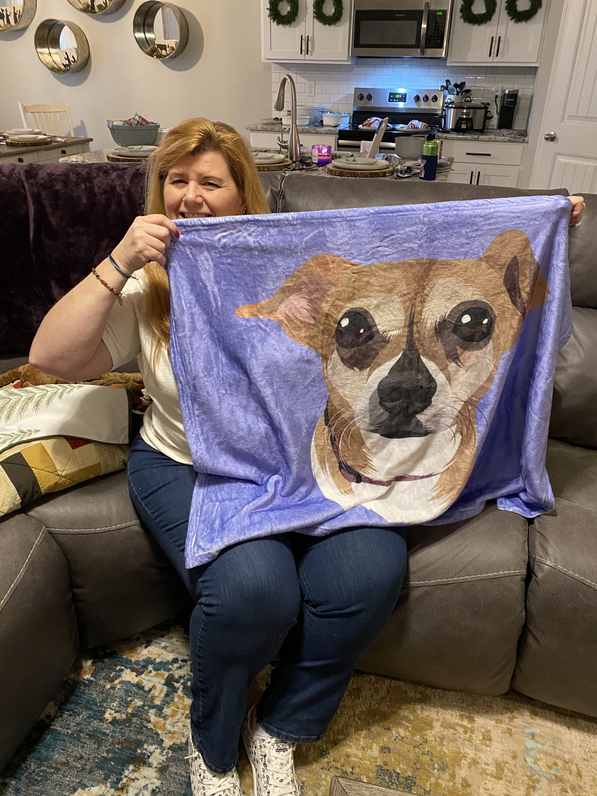 Michelle's favorite Christmas gift was this blanket with Joule on it. 