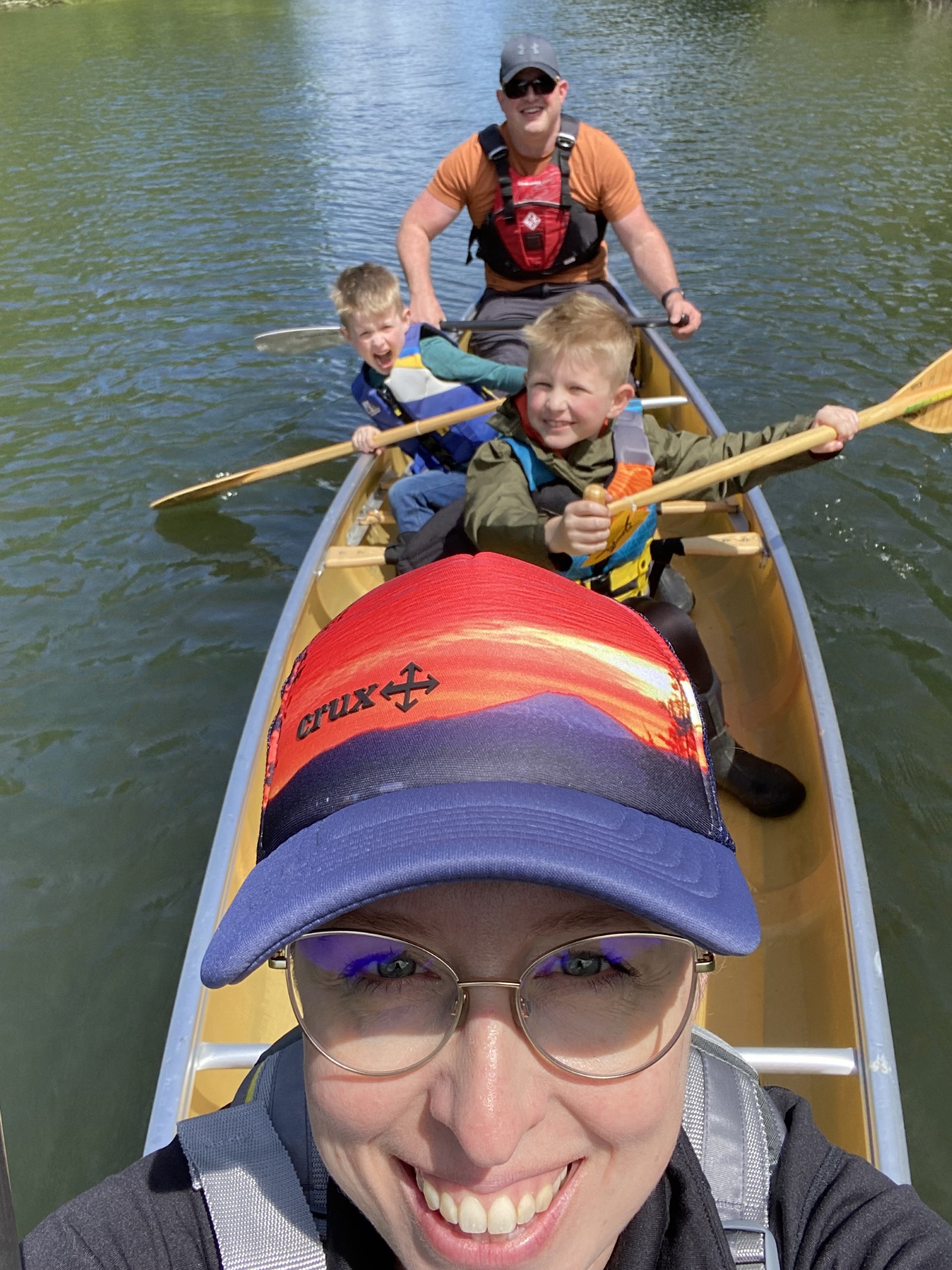 Laura and family on a canoe trip in Oregon.