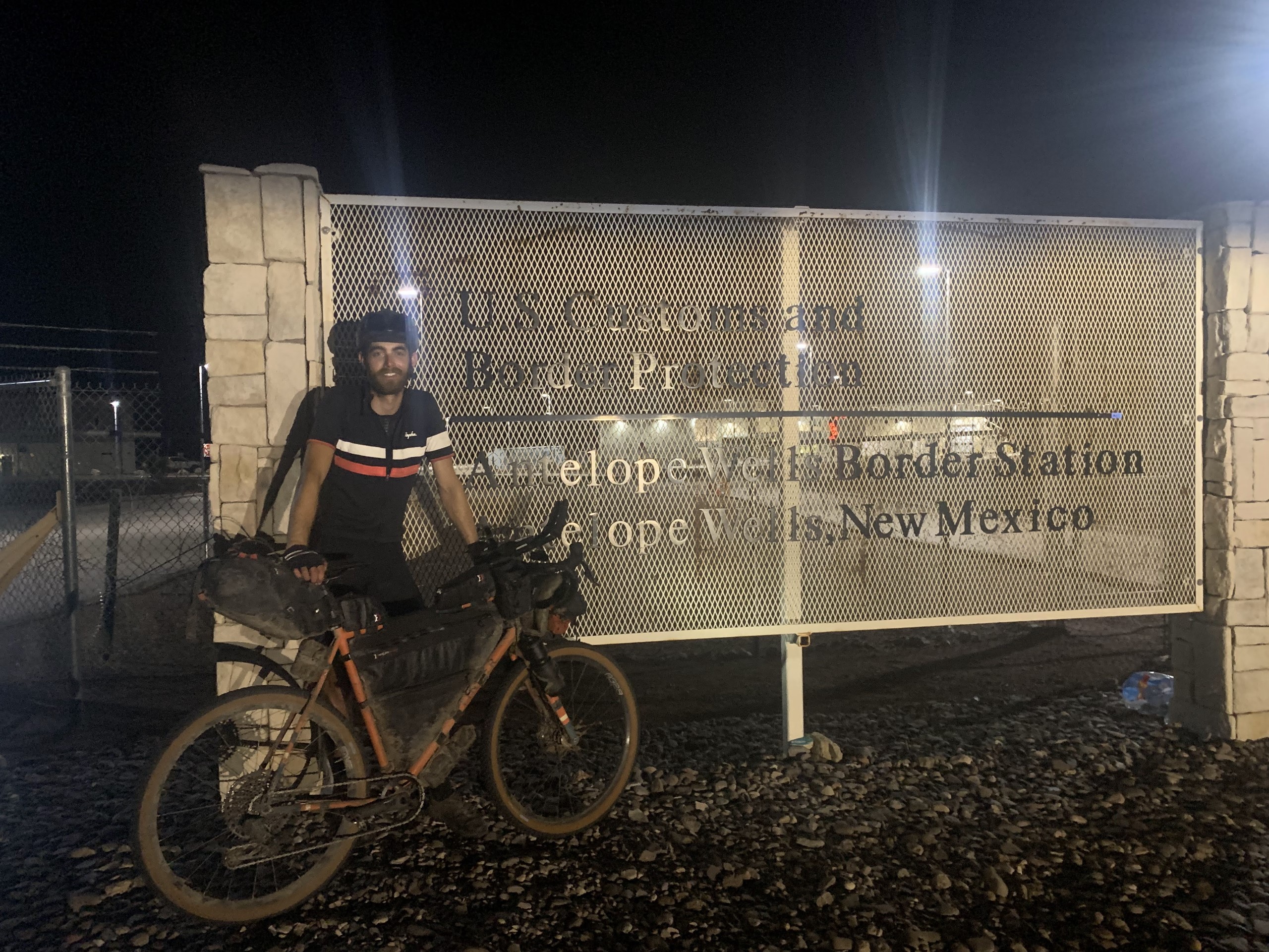 Patrick at the Tour Divide finish 'line,' the Antelope Wells border station in New Mexico.