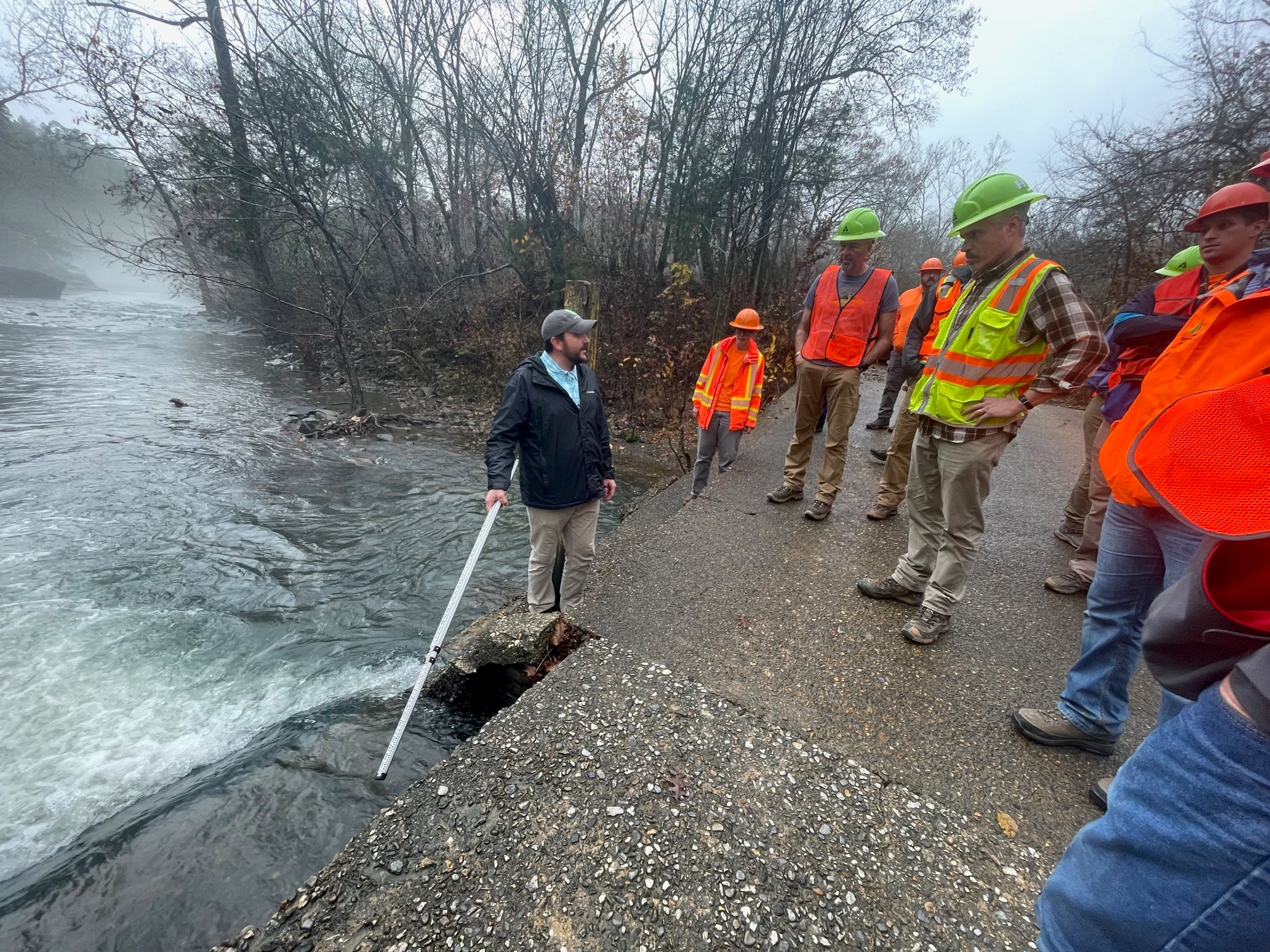 Image of Tate Wentz from the Arkansas Department of Agriculture Natural Resources Division discussing the benefits of removing the crossing.
