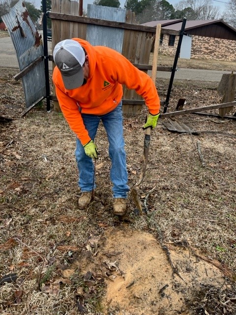 Image of Kelly Kemp planting bald cypress.