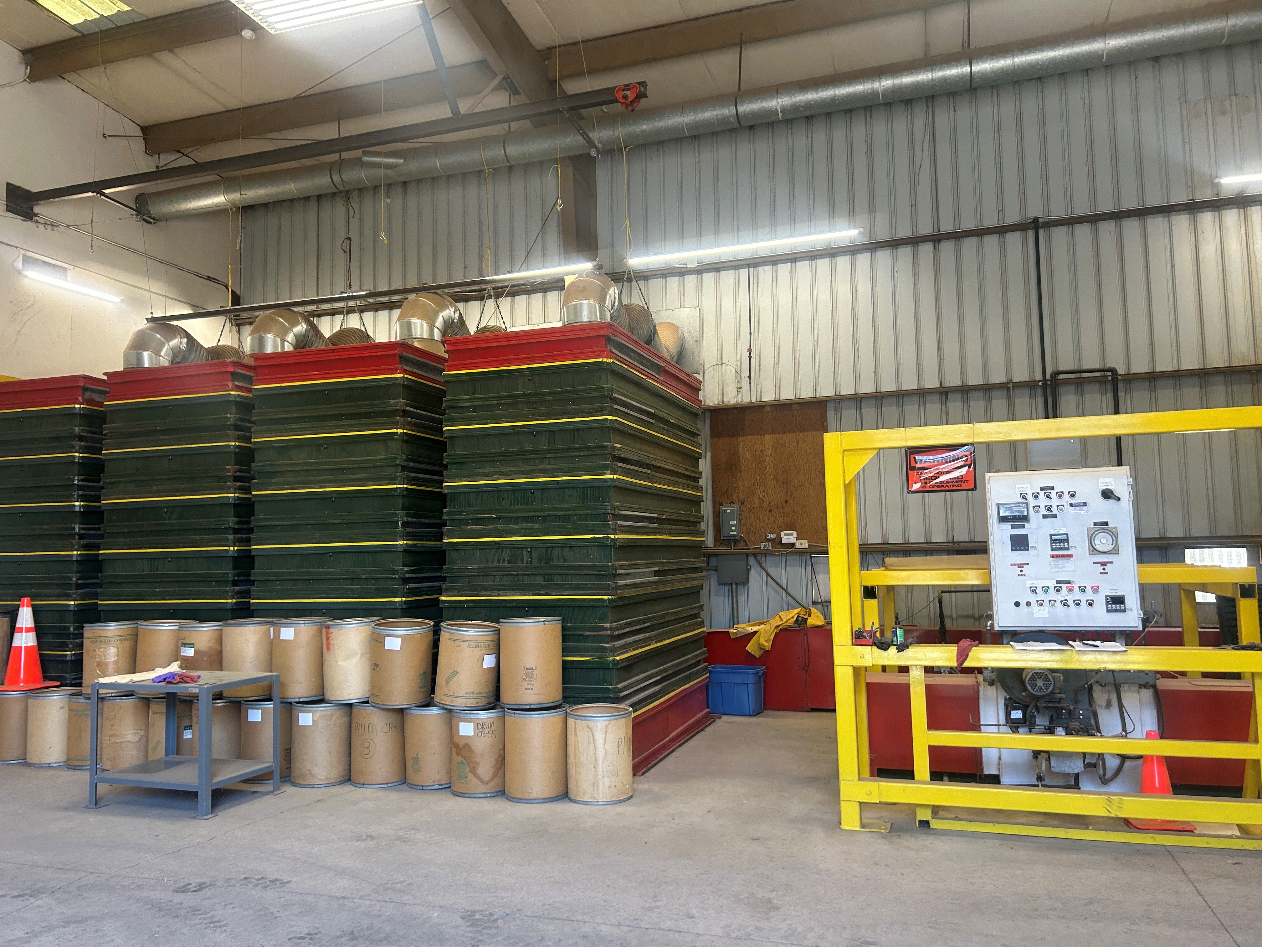 Image of some of the screens inside the seed plant, which help separate the seed from organic debris in the cones.