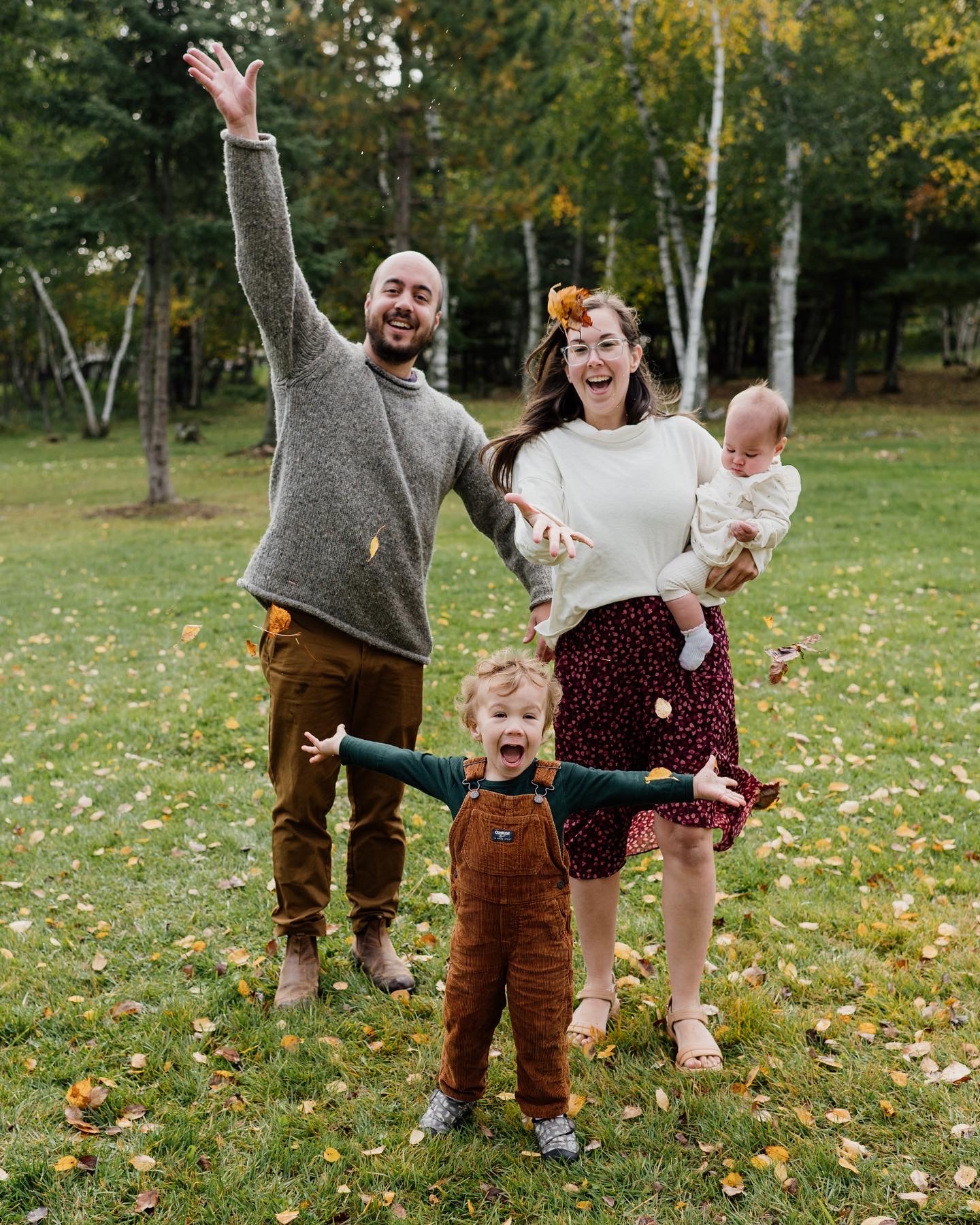 Image of Maddie with her family, husband Jeremy, son Ewan and daughter Lark.