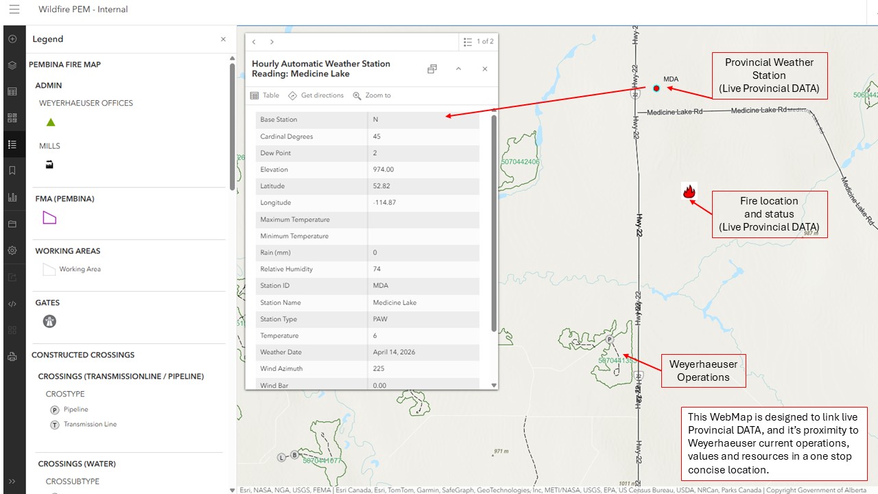 Image of a digital map showing the area where the company has offices and the fire training is taking place.