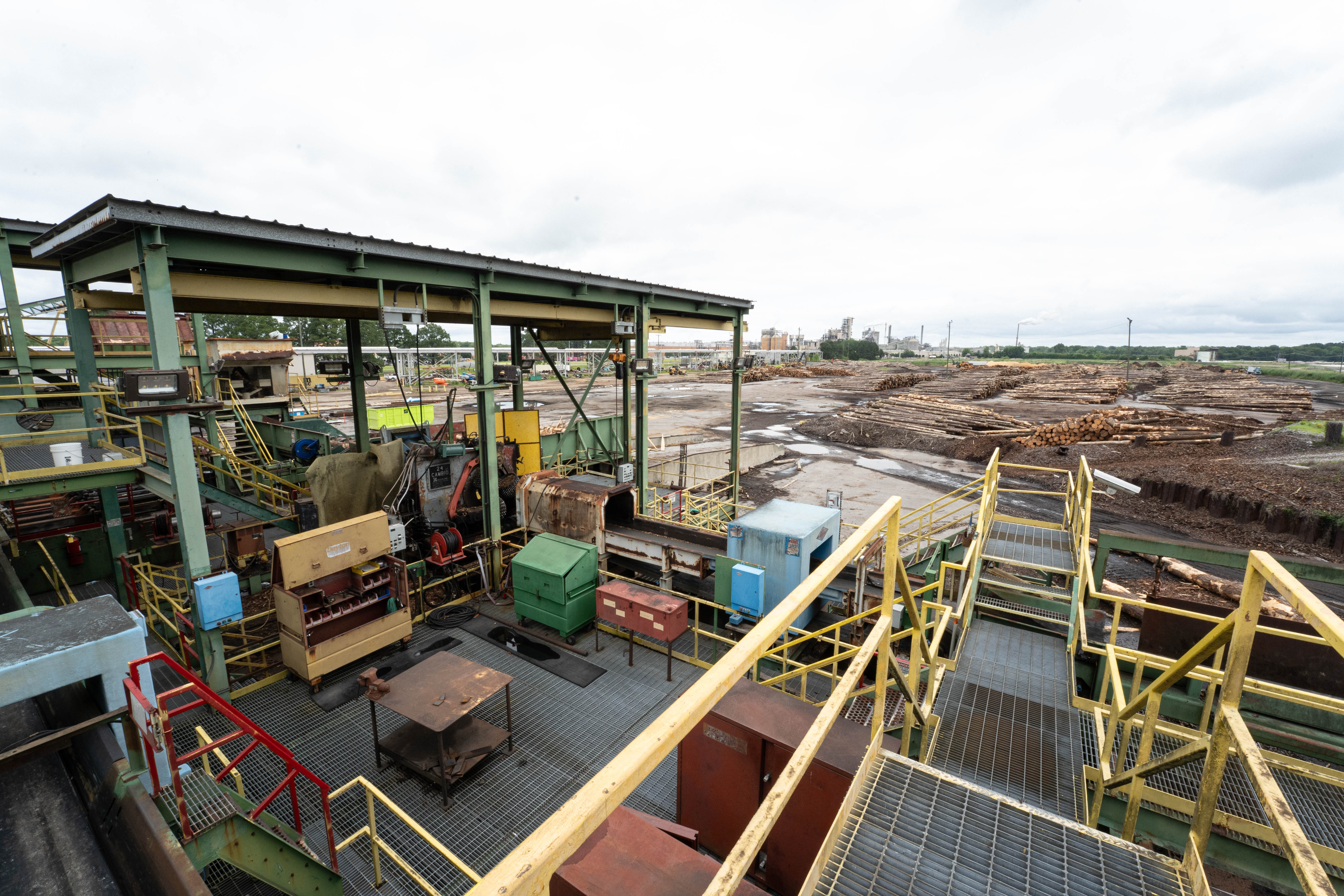 Image showing the view from our mill in Plymouth, N.C., with logs in the background.