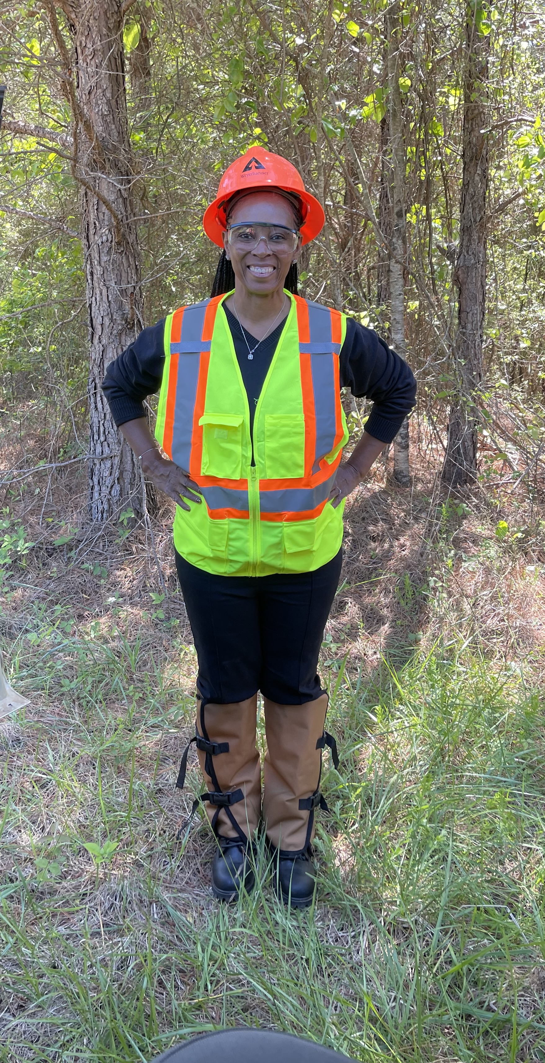 Image of Suzy, who has traveled to our Columbus and Meridian, Miss., Timberlands with our internal audit team to observe a cruising audit and participate in a woods tour.
